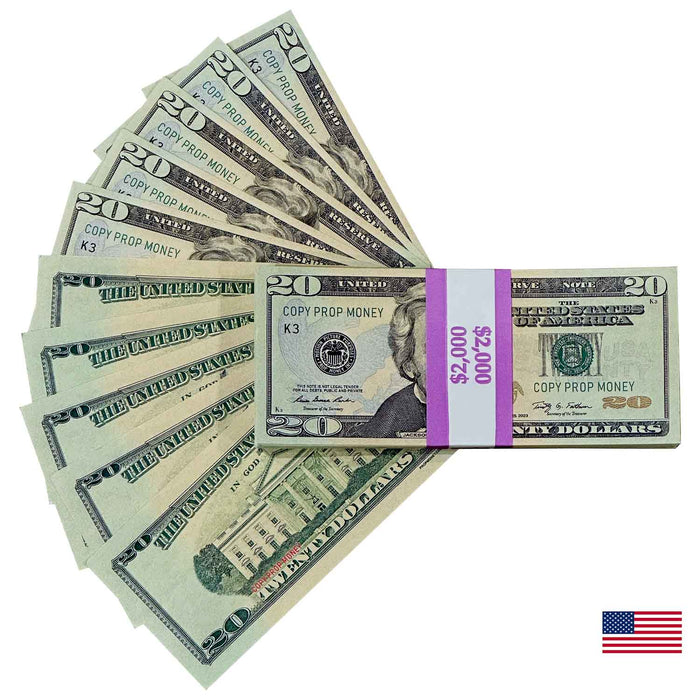 $20 United States New Series Full Print Premier Prop Money Stack