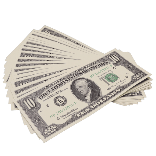 25x $10 Bills - $250 - 1990s Series Full Print Prop Money - PropMoney.com