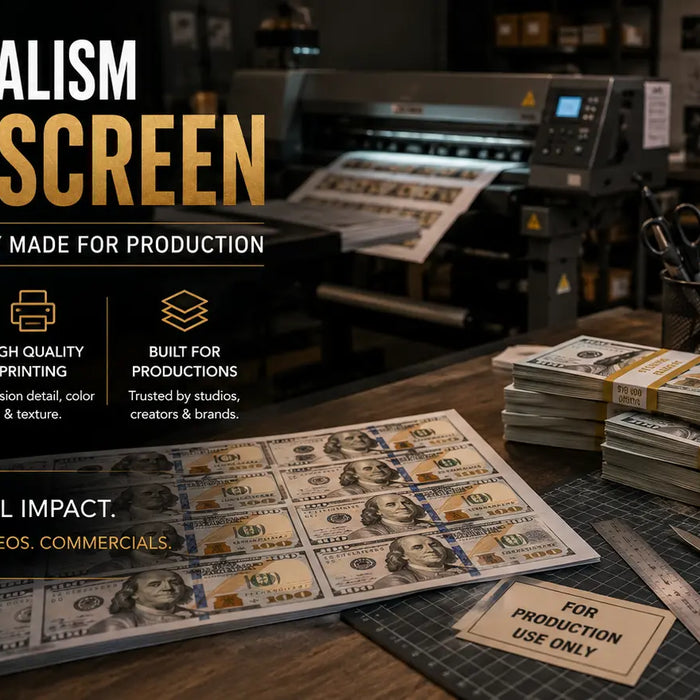 Close-up realistic prop money stacks and cinematic fake cash used in movies, TV shows, music videos, casino scenes, and film productions