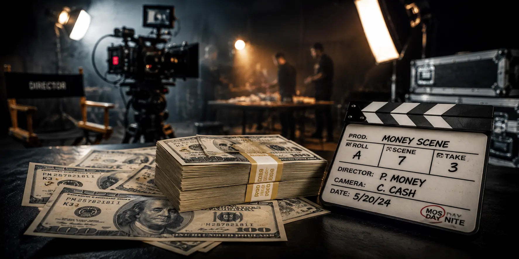 Realistic prop money printing process with cinematic fake cash, full print bills, RealAged® prop money, close-up hero bills, and professional movie money used in films, music videos, and photography