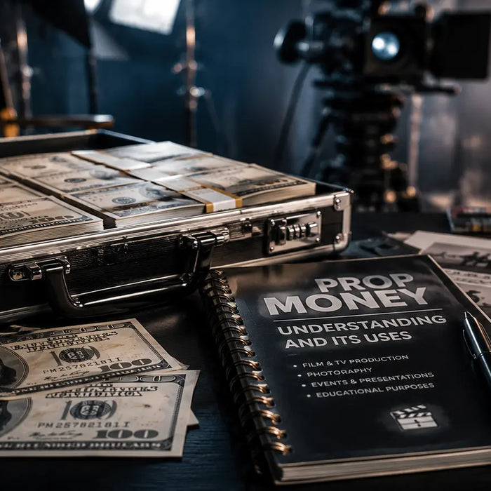 Realistic prop money stacks and cinematic fake cash used in movies, TV shows, music videos, photography, commercials, and entertainment productions