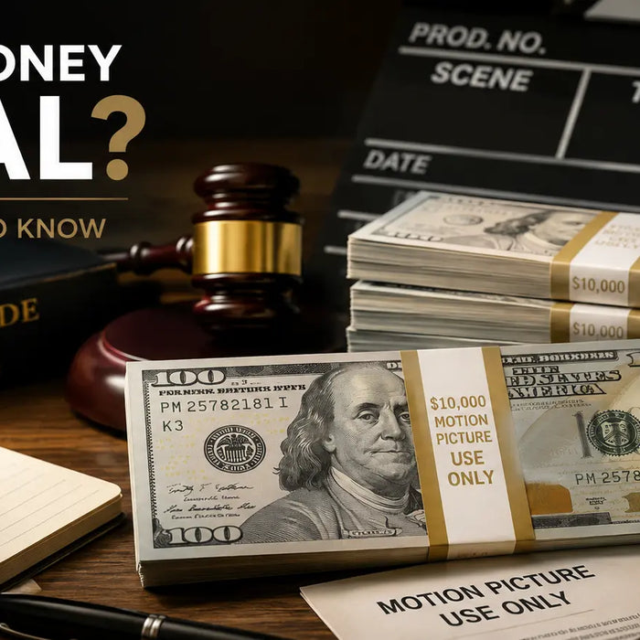 Realistic fake prop money stacks used for movies, TV productions, photography, training simulations, and cinematic cash scenes