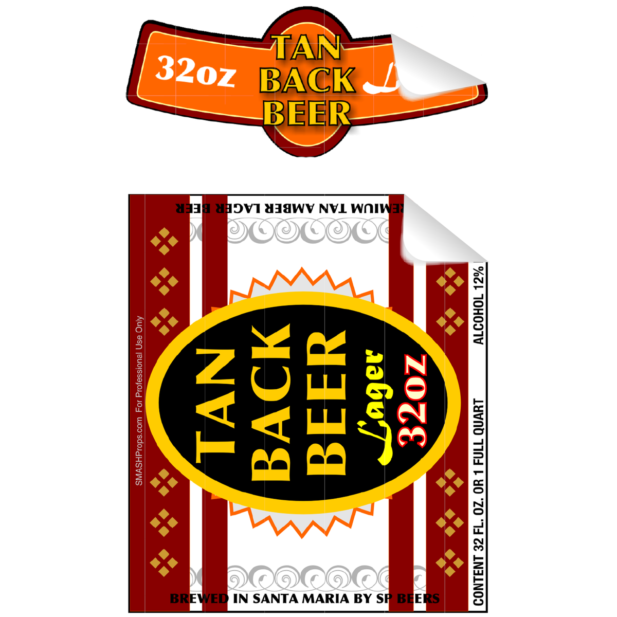 Tan Back Beer Single Self Adhesive Label - License and Royalty Free for Film Use - Prop Money Inc.