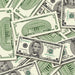 $5 2000s Close-Up prop bills with printed fronts and backs scattered randomly; one complete front and back centered.