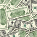 $10 2000s Close-Up prop bills with printed fronts and backs scattered randomly; one complete front and back centered.