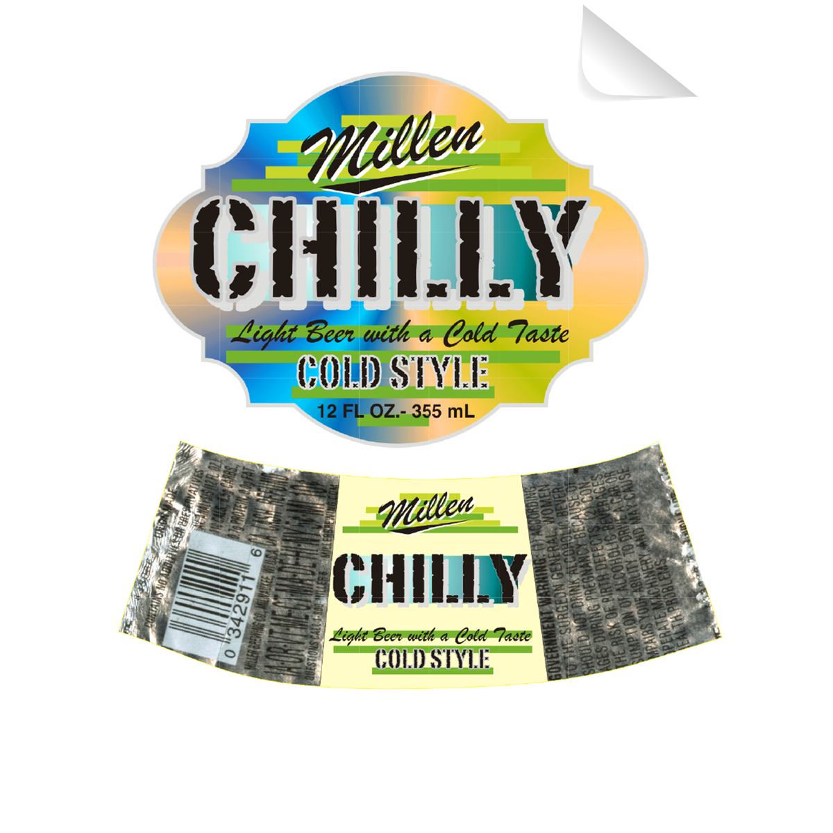Millen Chilly Beer Bottle Single Self Adhesive Label - License and Royalty Free for Film Use - Prop Money Inc.