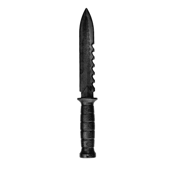 Serrated Spine Poly Training Knife with 8.5 Inch Drop Point Blade and Leather Wrapped Textured Handle Prop