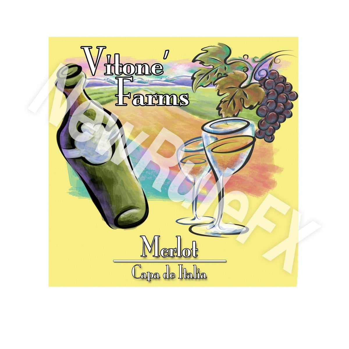 Merlot Wine Bottle Single Self Adhesive Label - License and Royalty Fr