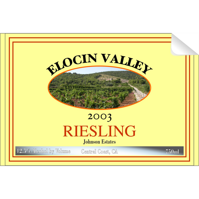 Elocin Valley Riesling Single Self Adhesive Label - License and Royalty Free for Film Use - Prop Money Inc.