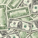 $50 1990s Close-Up prop bills with printed fronts and backs scattered randomly; one complete front and back centered.