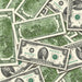 $2 1990s Close-Up prop bills with printed fronts and backs scattered randomly; one complete front and back centered.
