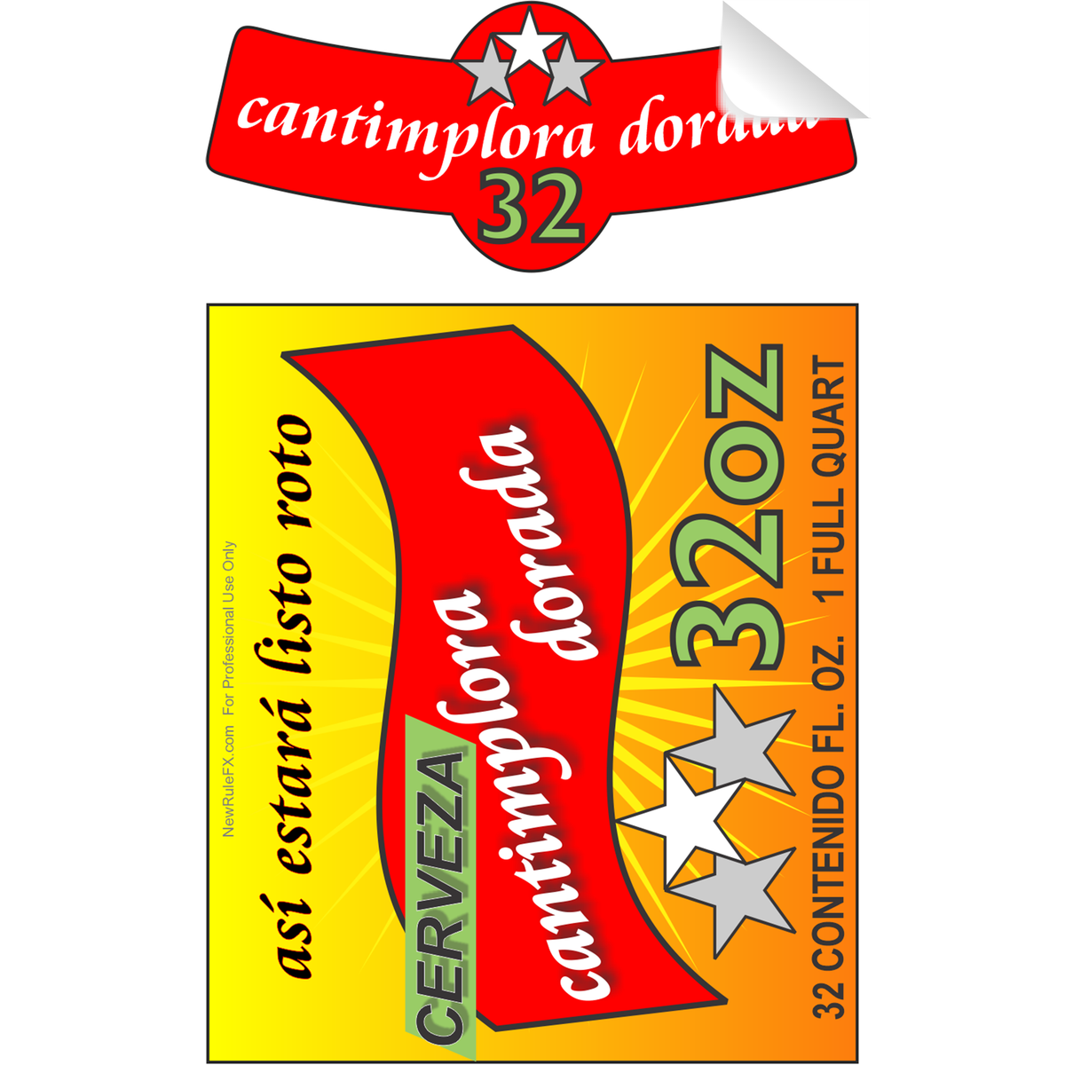 Cerveza Dorada 32 Ounce Bottle Single Self Adhesive Label - License and Royalty Free for Film Use - Prop Money Inc.