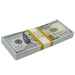 Full Print $100 prop money stack showing Franklin and a yellow $10,000 band
