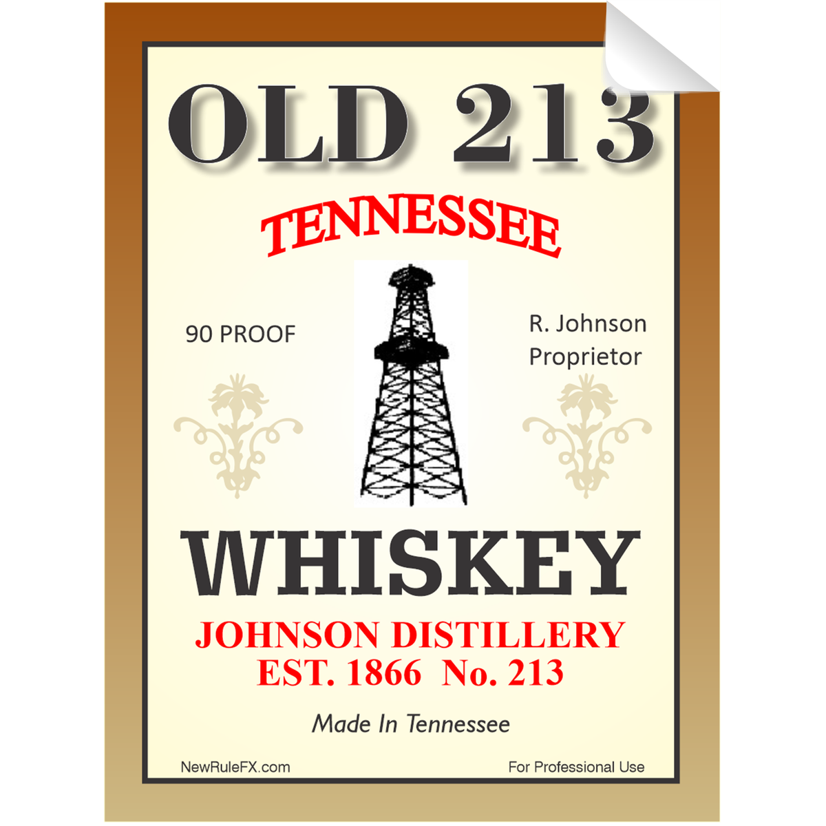 Old 213 Whiskey Single Self Adhesive Label - License and Royalty Free for Film Use - Prop Money Inc.