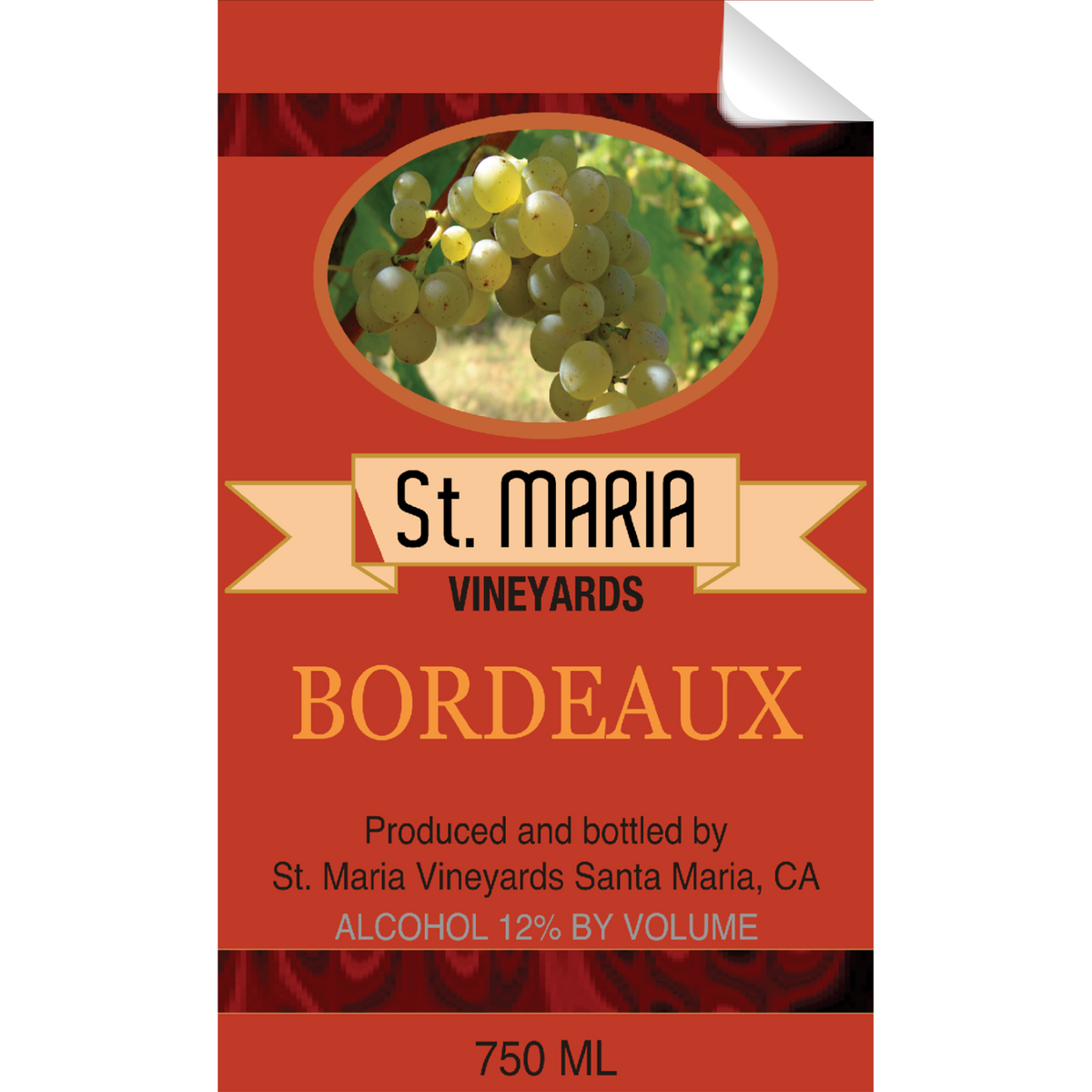 St Maria Bordeaux Wine Single Self Adhesive Label - License and Royalty Free for Film Use - Prop Money Inc.
