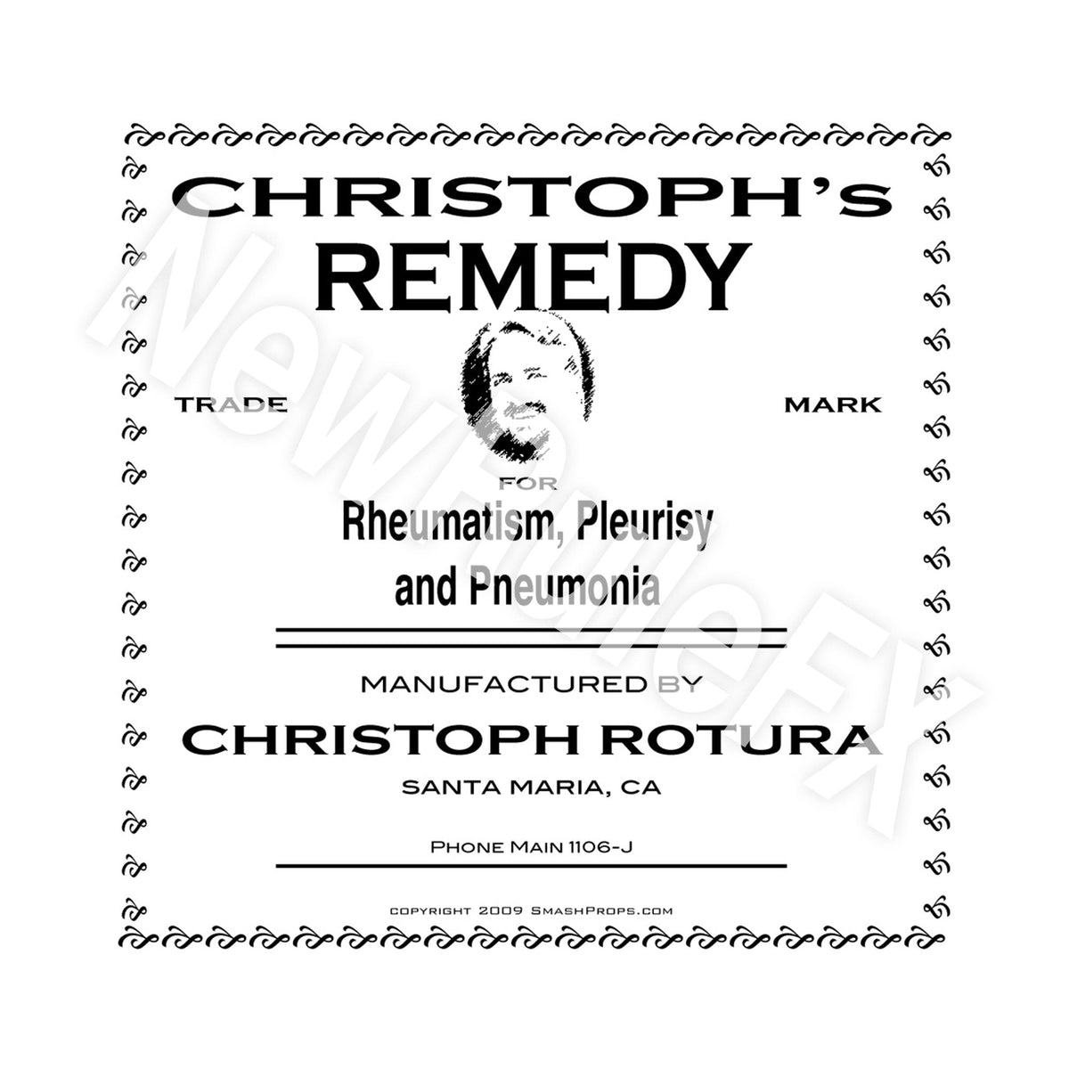 Christoph's Remedy Single Self Adhesive Label - License and Royalty Free for Film Use - Prop Money Inc.