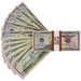 Actual Full Print $50 prop bills fanned beside a brown-banded $5,000 stack