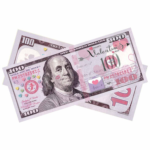 Happy Valentine’s Day novelty bills with romantic themed artwork
