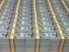 Actual yellow-banded Full Print $100 prop money stacks arranged together