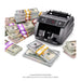 AI-generated illustration of mixed Full Print $20, $50 and $100 prop money stacks beside a money counter; see additional photos for actual product details