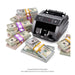 AI-generated illustration of mixed Full Print $20, $50 and $100 prop money stacks beside a money counter; see additional photos for actual product details