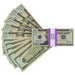 Actual Full Print $20 prop bills fanned beside a purple-banded $2,000 stack