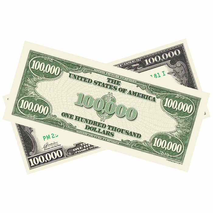 Vintage $100,000 novelty bills for productions and displays