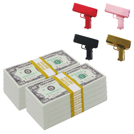 $100,000 1990 Series Full Print Stacks with Money Gun - Prop Money Inc.