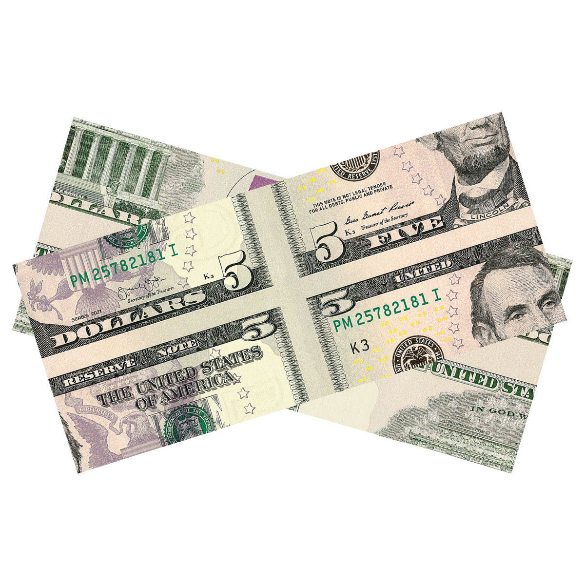 $5 Mis-Made Bill for Magicians- 5 Bills