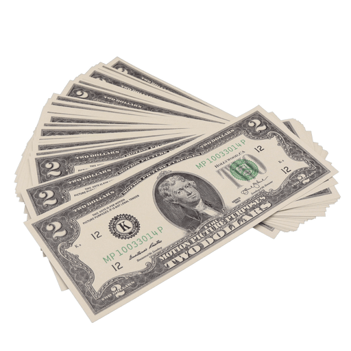 25x $2 Bills - $50 - 1990s Series Full Print Prop Money - PropMoney.com