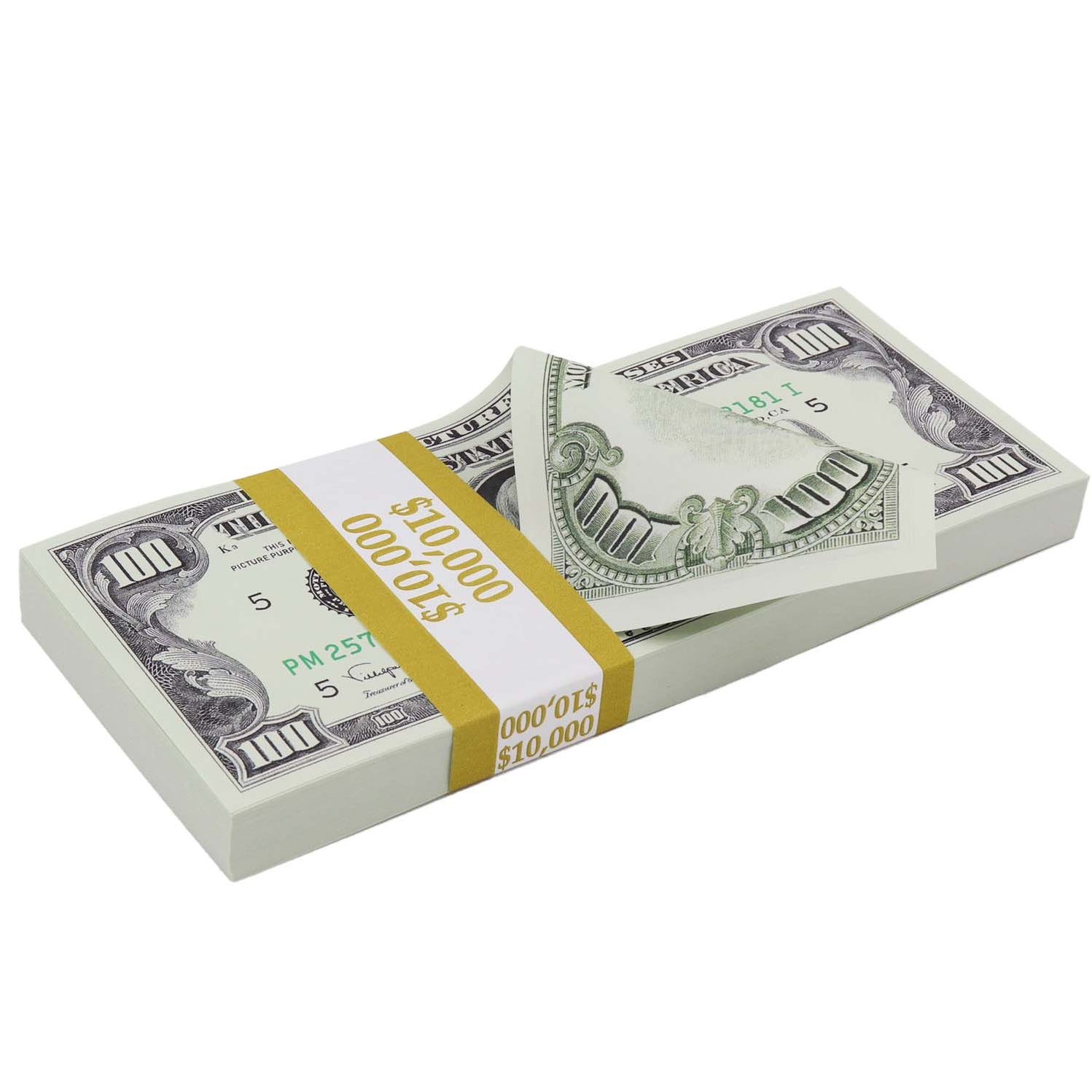 $10,000 Full Print 1990 Series in Stack - Prop Money