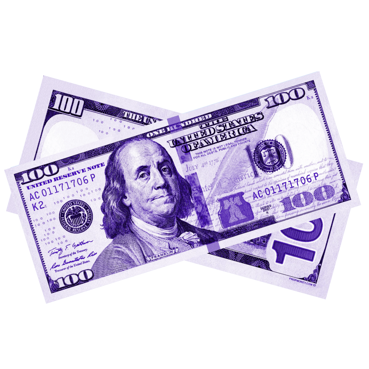 $100 New Series Purple Bills - PropMoney.com
