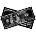 Black prop money bills with bold monochrome full print design